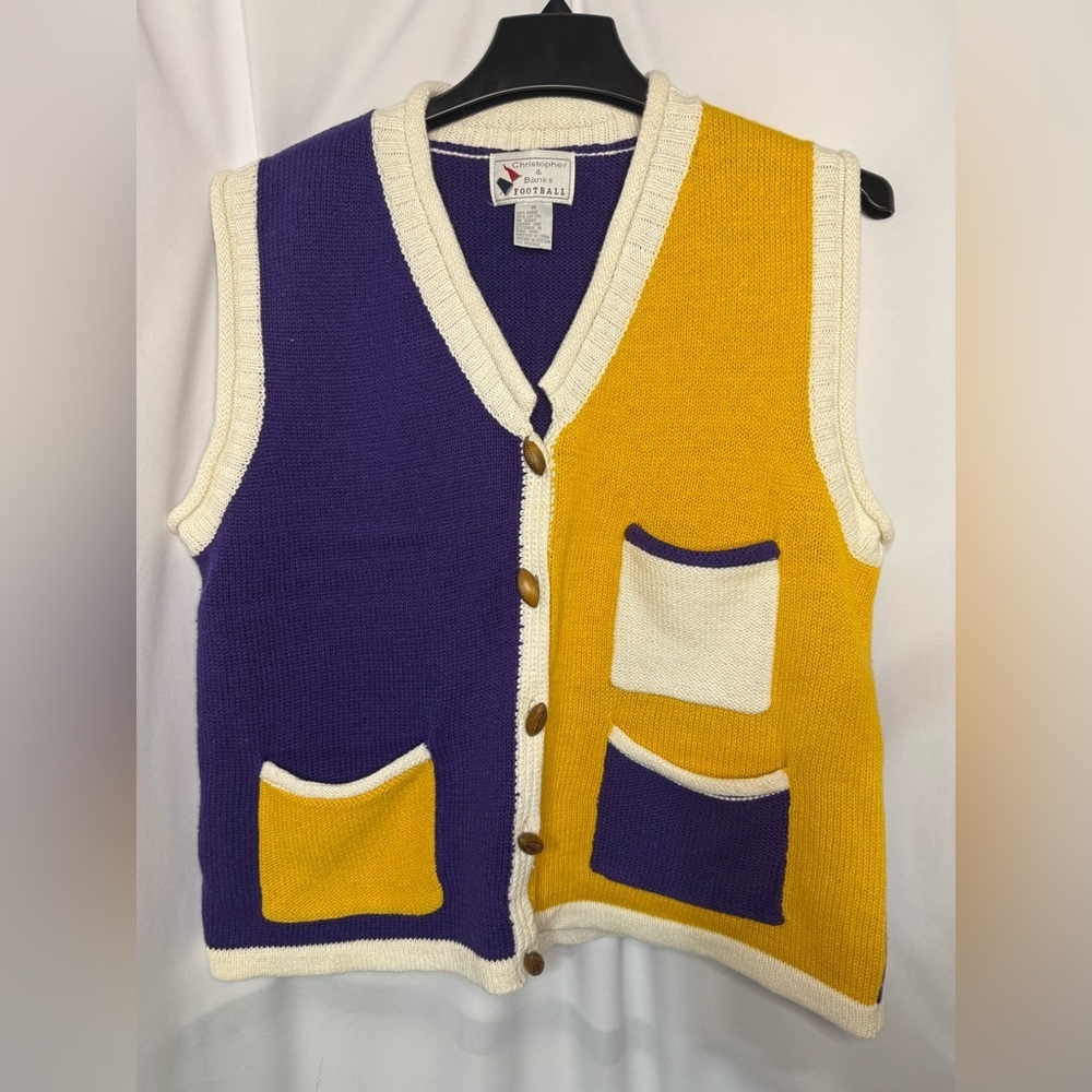 Christopher & Banks Purple and White Football Sweater Vest Vintage